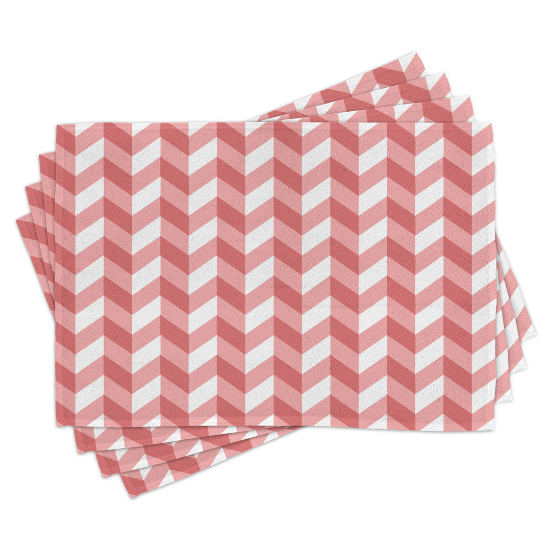 Platzmatten, Retro Chevron-Muster, Koralle, Coral Dunkel Coral Weiß