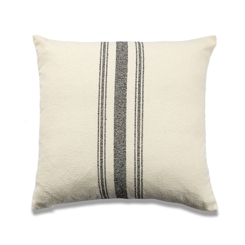  Housse de coussin carré en mélange de coton French Stripe, Blanc / noir