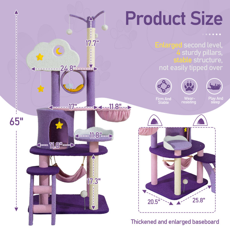65" Bhairoston Cat Tree Tower with Condo
