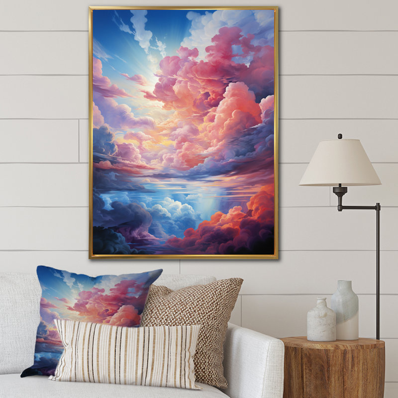 Toile de nuages T Tinta V, H 32 po x l 24 po x P 1 po, Cadre flottant doré