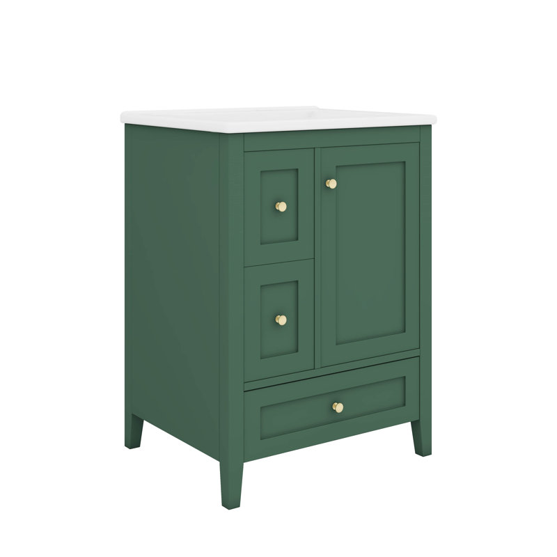 Armoire de salle de bain 24 pouces avec tiroirs, séparateurs amovibles et tablette réglable, Vert foncé