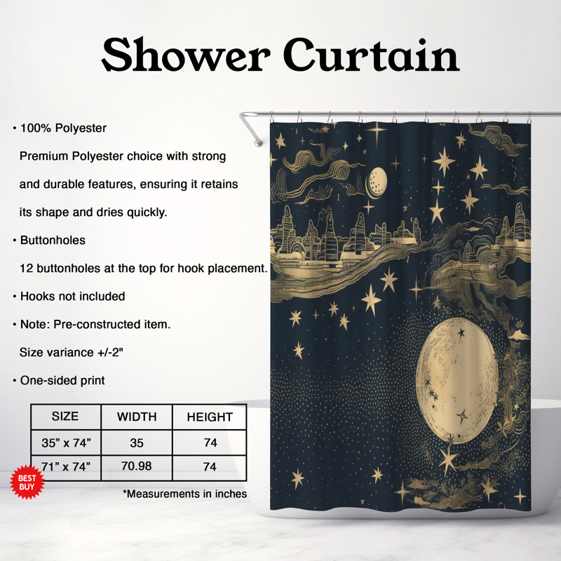 Moonlit Tranquility - Premium Shower Curtain, 74"H x 71"W
