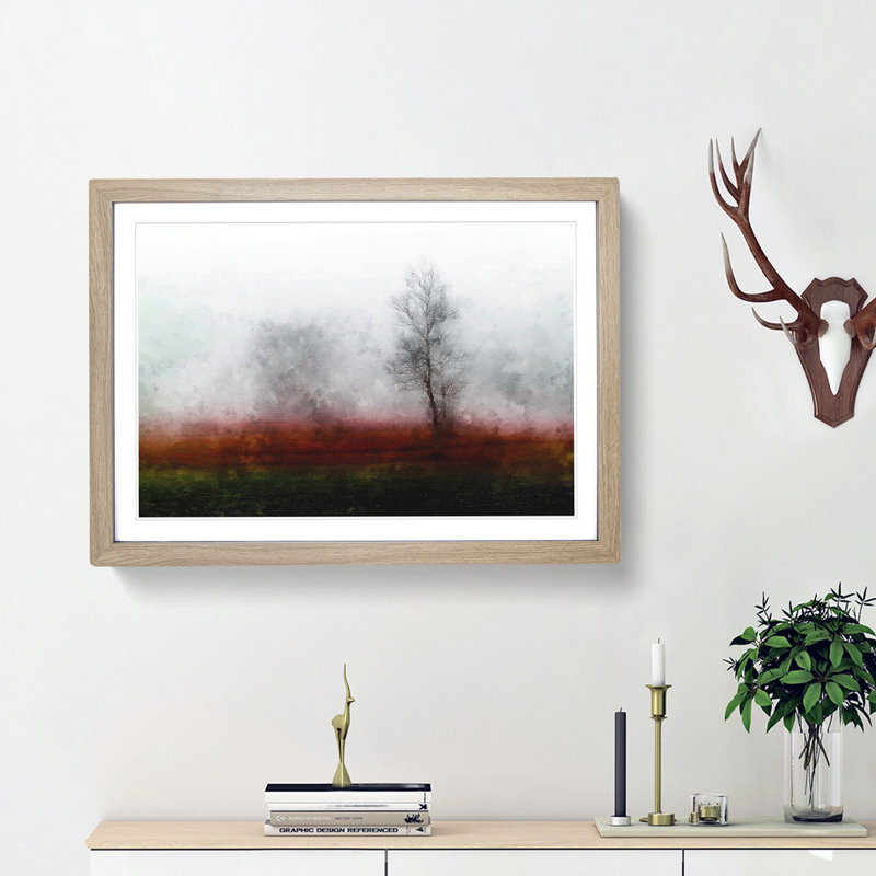 Tree Fog in Switzerland - Picture Frame Graphic Art Print, 62cm H x 87cm W x 2cm D, Oak Framed