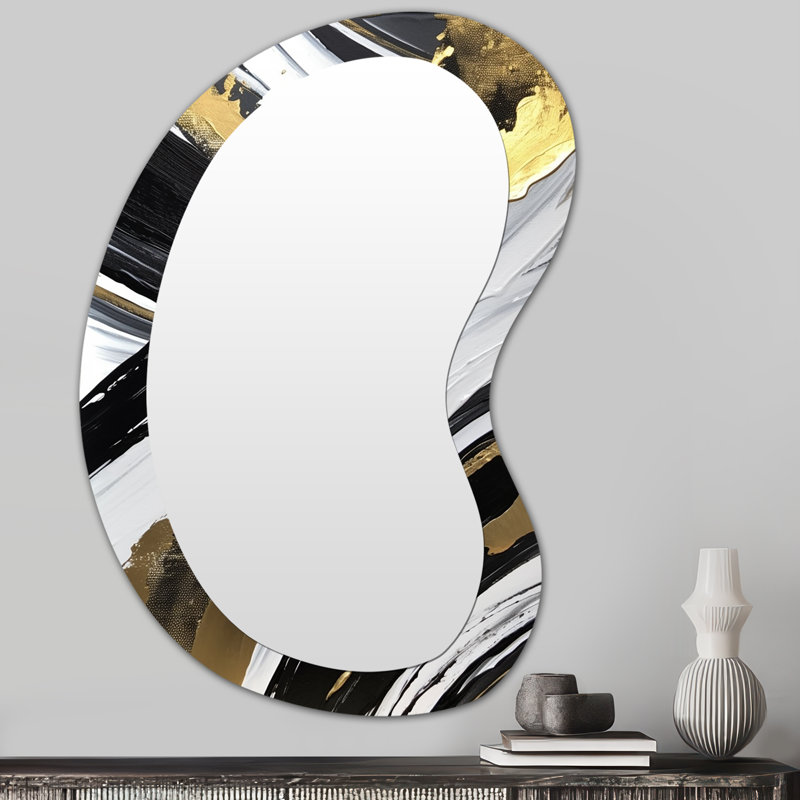 Fulmiya New Gold Balance V - Abstract Painting Asymmetrical Decorative Mirror, Modern Freeform Large Wall Mirror, Printed Metal Art