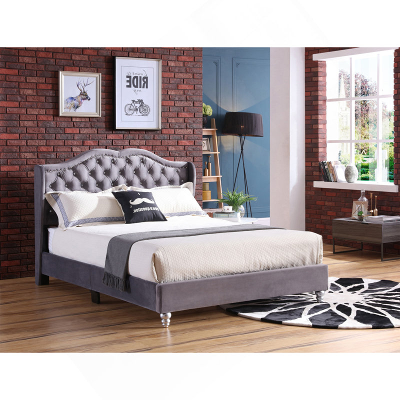 Lit tapissier élégant de style transitionnel, Grey, Full