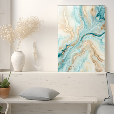 Bleu sarcelle et or, art abstrait sur toile, art mural