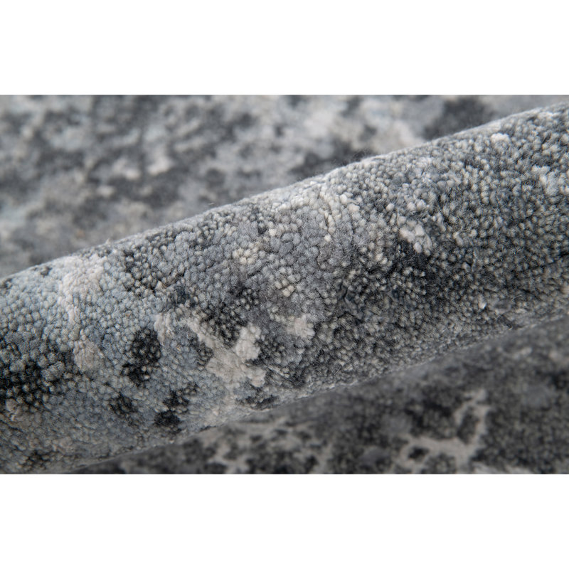 Gray Abstract Hand-Knotted Wool and Viscose 8' x 10' Rug