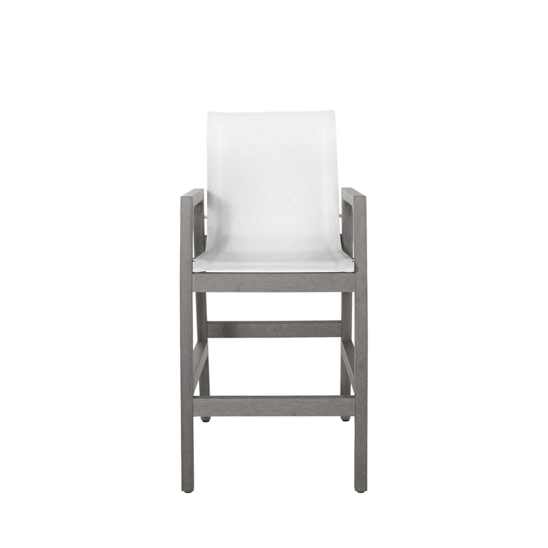 Seashore Wood Outdoor 29.5" Patio Bar Stool, Slate Gray/White