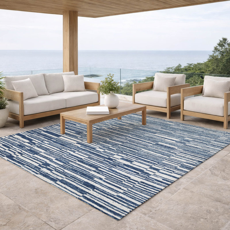 Machine Washable Indoor/Outdoor Chantille ACN2907 Striped Rug, Navy, 5' x 7'6"