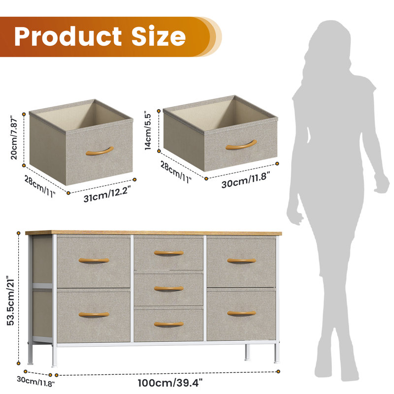 100cm W 7 - Drawer Chest of Drawers, Khaki