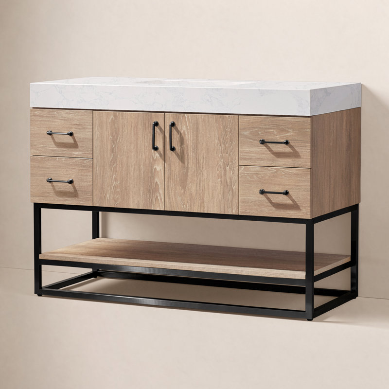 Alistair 48 " W Freestanding Standard Free Standing 1 Single Vanity Bathroom Vanity With Engineered Stone Top, White