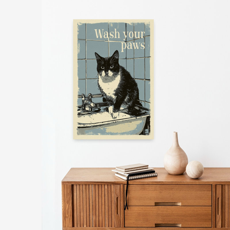 «Wash Your Paws», art mural rétro, H 24 po x l 16 po