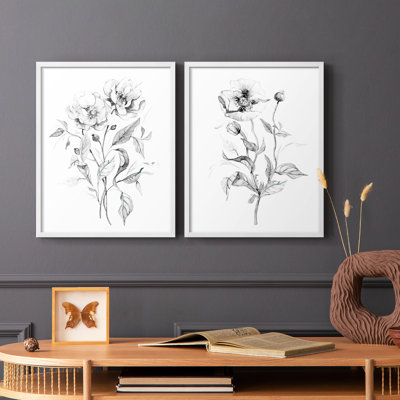 Esquisse de roses sauvages - reproduction encadrée de qualité supérieure - prête à être accrochée - aucun clou requis - aucun clou requis