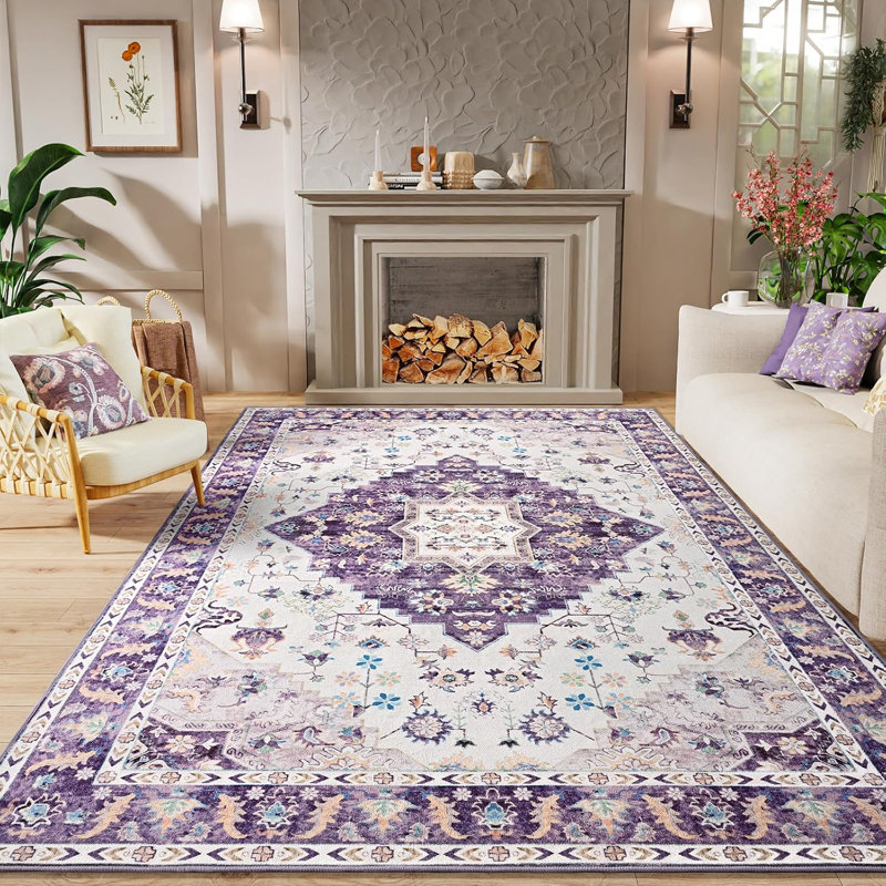 Carnegia Floral Area Rug, Purple, Rectangle 122 x 183 cm