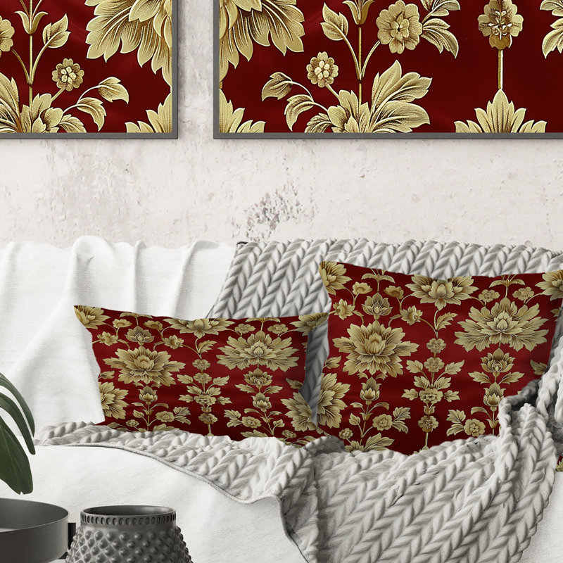 Coussin décoratif Red Gold Damask Beauty II - Tiles, H 16 po x l 16 po