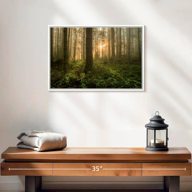Lever de soleil sur la forêt de l'île Lummi, Cadre flottant blanc, 19 po x 13 po