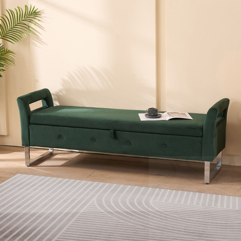 Banc de rangement rembourré avec accoudoirs, Vert, Green