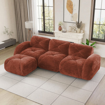 4-Piece L-Shaped No Assembly Modular Compression Sectional Sofa in Velvet Upholstery with Versatile Ottoman, Cloud-Like Comfort