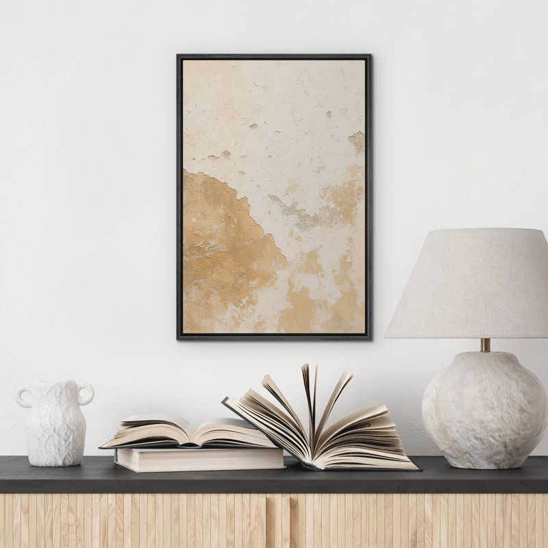 «Warm Neutral Aged Wall Surface Abstract encadrée», H 24 po x l 16 po x P 1,5 po, Noir