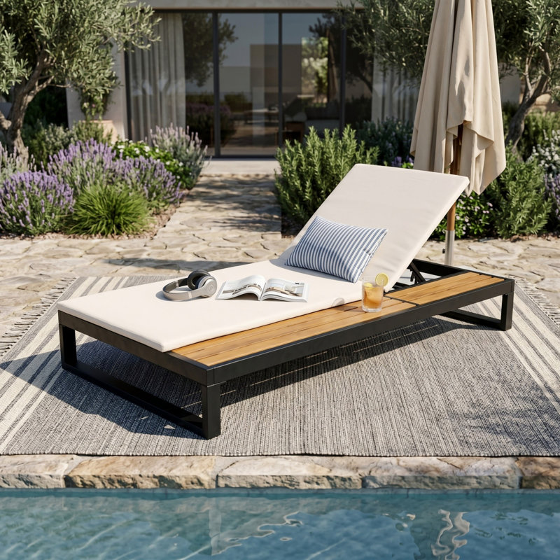 Chaise longue en fer avec coussin pour patio
