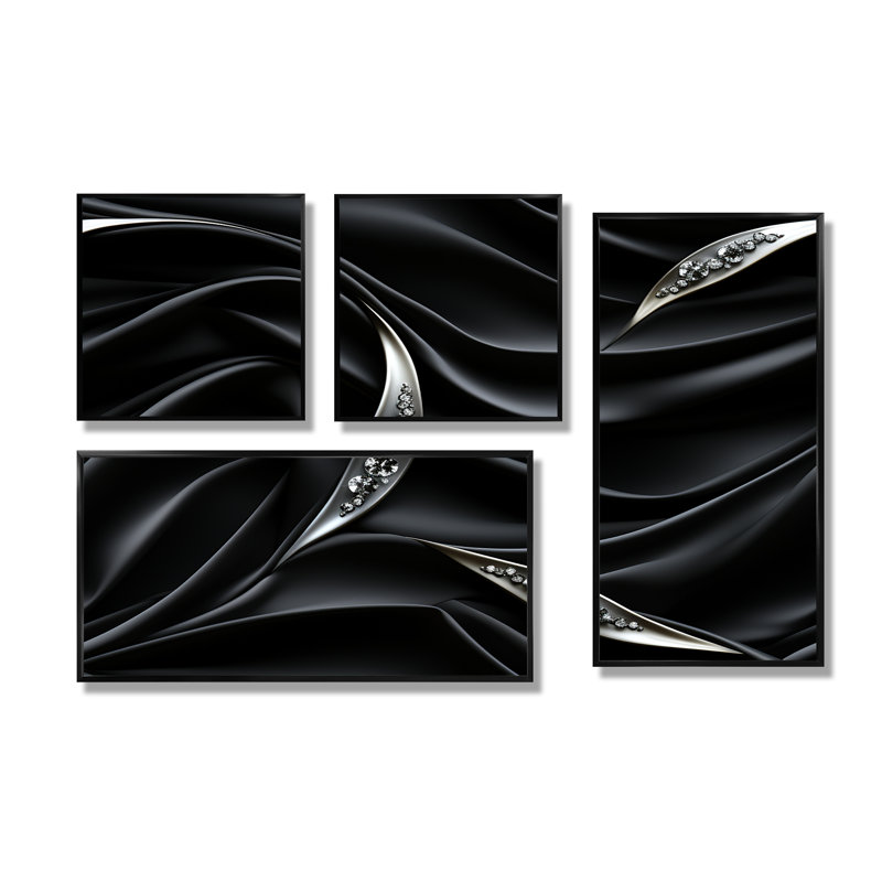 Hockett - Art mural moderne doré 4 pièces, Noir, Impression encadrée sans passe-partout