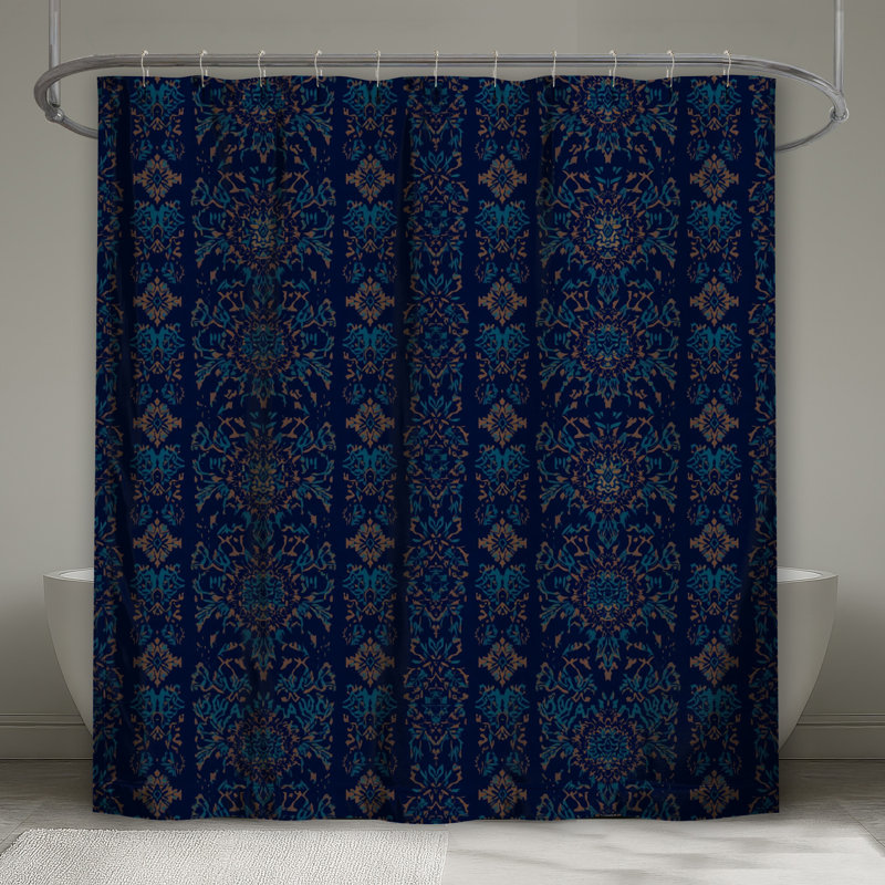Rideaux de douche damassés à motif floral bleu extra longs, L 70 po x H 72 po