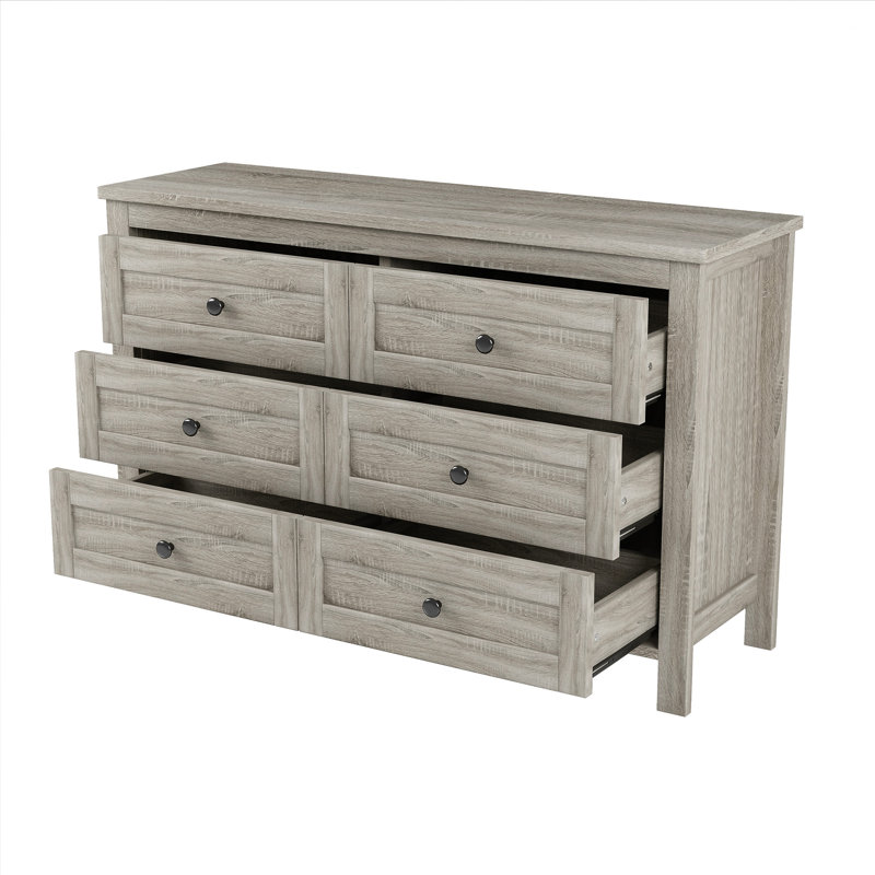 Commode en bois de style rétro avec 6 tiroirs, Gris antique