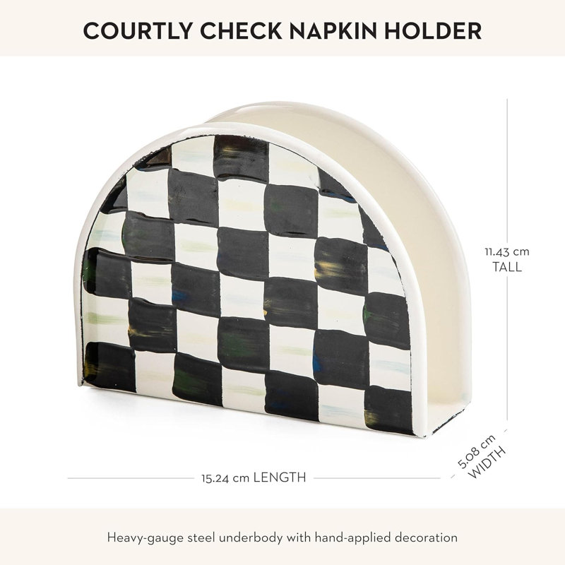 Porte-serviette en émail pour cocktail et cuisine, distributeur de serviettes de table et de comptoir durable avec motif à carreaux classique