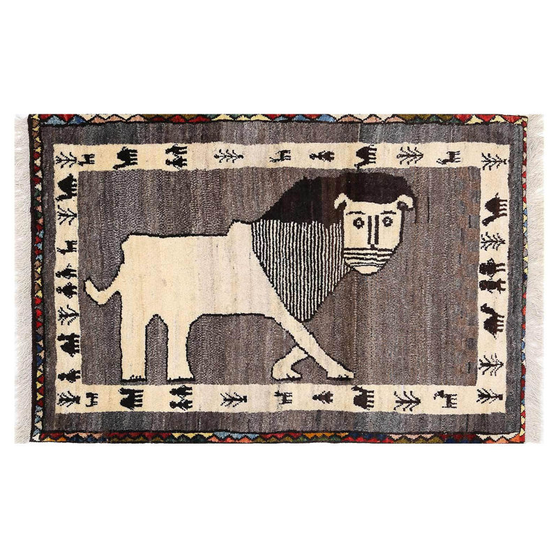 Décoration de lion persane faite à la main 3 pi 4 po x 5 pi Gabbeh