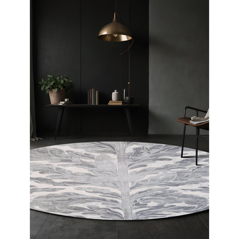 Machine Washable Gray Area Rug, Round 8'