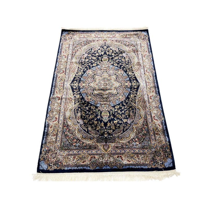 Tapis turc bleu marine et ivoire 3x5