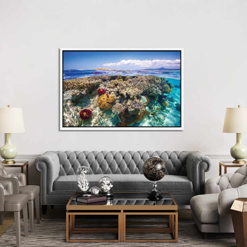 Mayotte the Reef 1 Piece Wall Art on Canvas, 101.6cm H x 152.4cm W x 3.81cm D, White Framed
