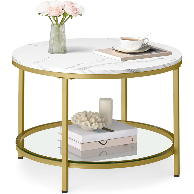 Elenor Single Coffee Table, Marble White, Gold
