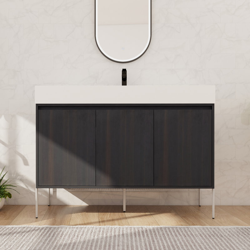 Ensemble de meuble-lavabo simple autoportant 48 po, avec lavabo sur pied en résine, 3 portes, 48" W