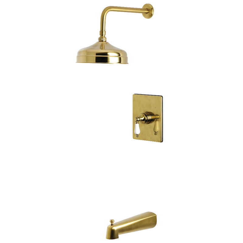 Robinet de baignoire et de douche à pression équilibrée à poignée simple Kingston Brass, Laiton brossé