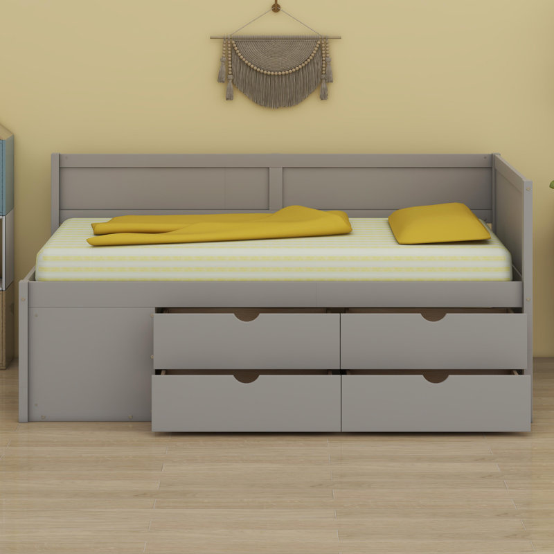 Lit de jour avec tiroirs et tablettes, Gris
