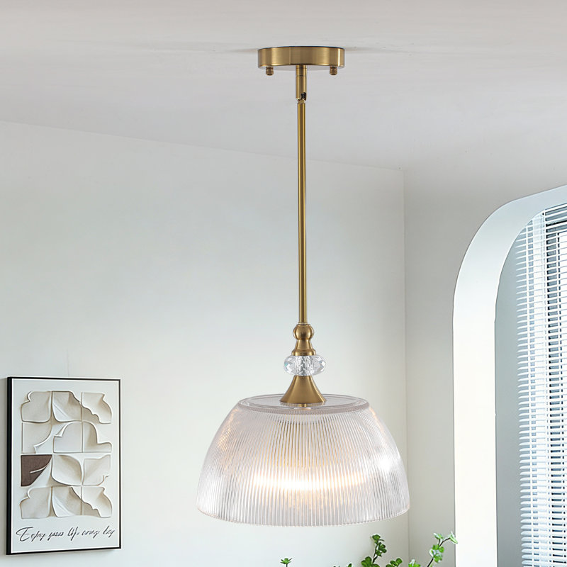 1-Light Ribbed Clear Glass Dome Chendelier