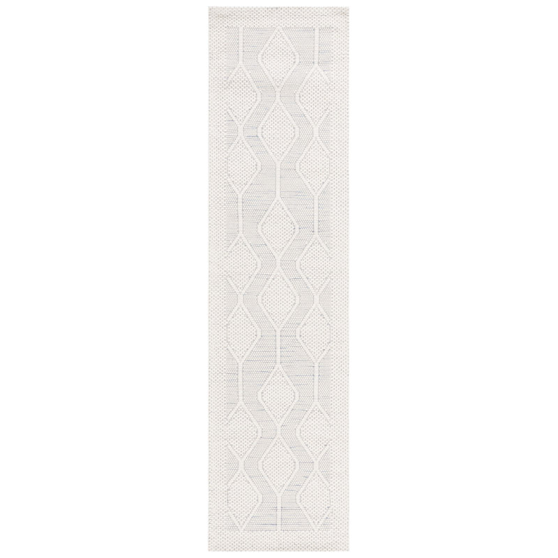 Manya Geometric Handwoven Wool/Polyester Area Rug in White, Runner 2'3" x 9'