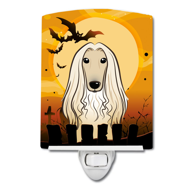 Éclairage de nuit en céramique halloween basset hound, Lévrier afghan