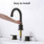 Robinet de lavabo de salle de bain 3 trous à 2 poignées en bronze huilé avec bec pivotant à 360 °, contrôle précis de l'eau et conception en plomb pour les salles de lavage-121679455