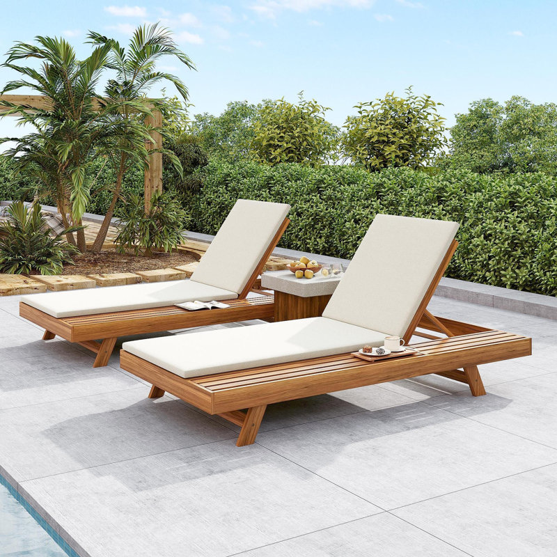 Ensemble de méridienne de salon, espace disponible d'un côté, bois d'acacia avec coussins de salon résistants à l'eau (crème et épaisseur de 2 pouces) - version assortie gris foncé / feuille de noix de coco disponible