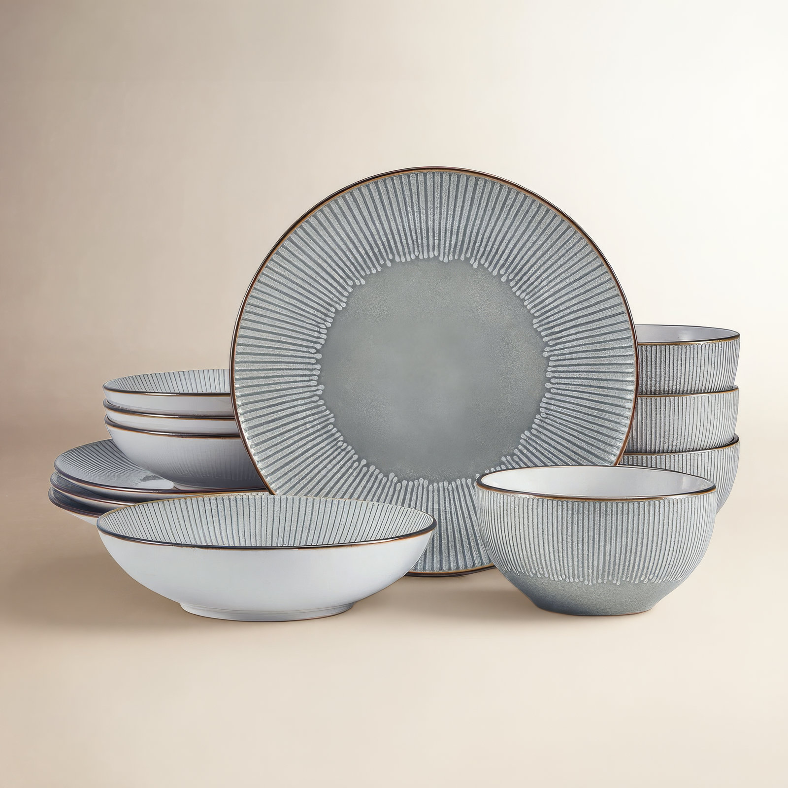 Arlie 12-Piece Stoneware Dinnerware Set, Service for 4, Gray