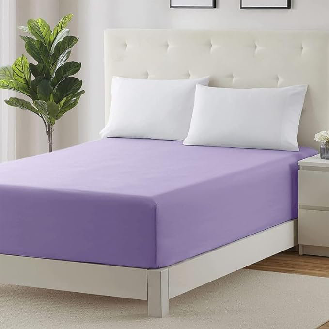 Parizoda Plain Fitted Sheet Extra Deep Pocket 30Cm , Elastic Pocket Breathable, Super King (6'), Lilac