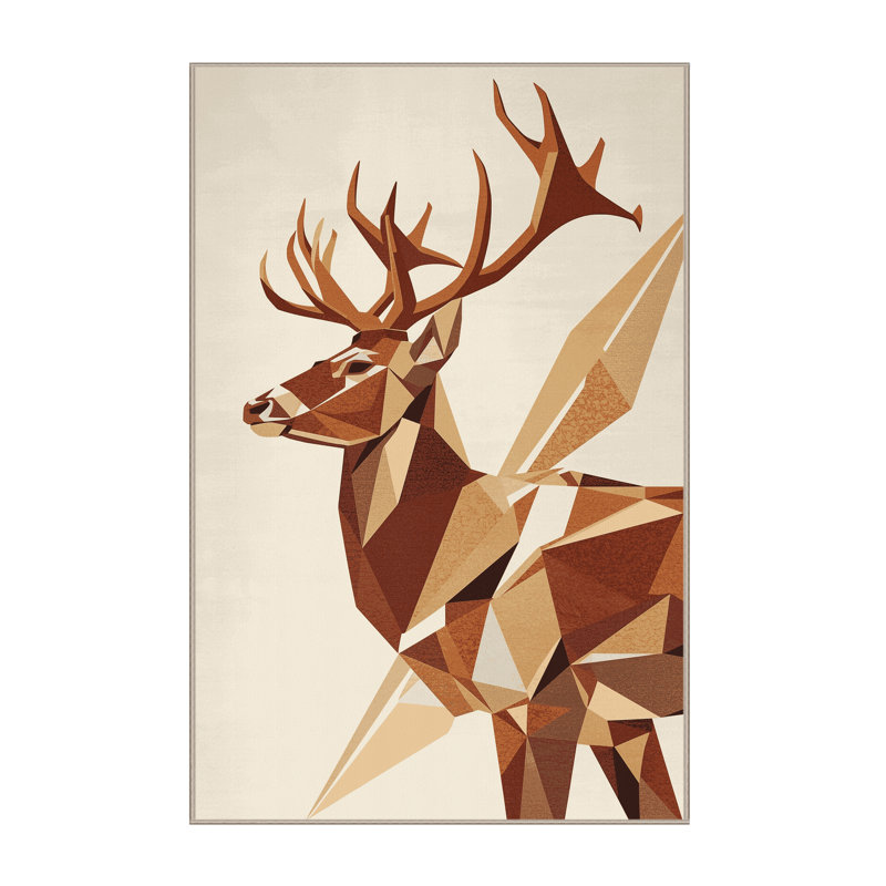 Tapis géométrique beige lavable à la machine Ozgur Deer Stag, 3 X 5