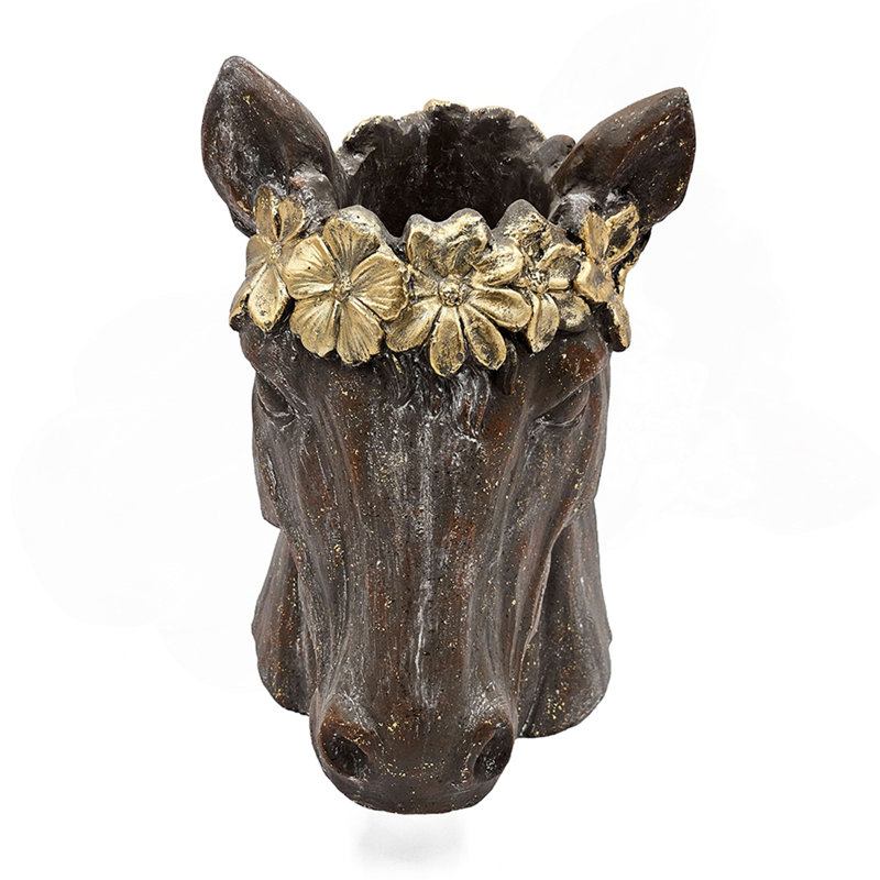 Horse Statue Planter With Gold Leaf Crown