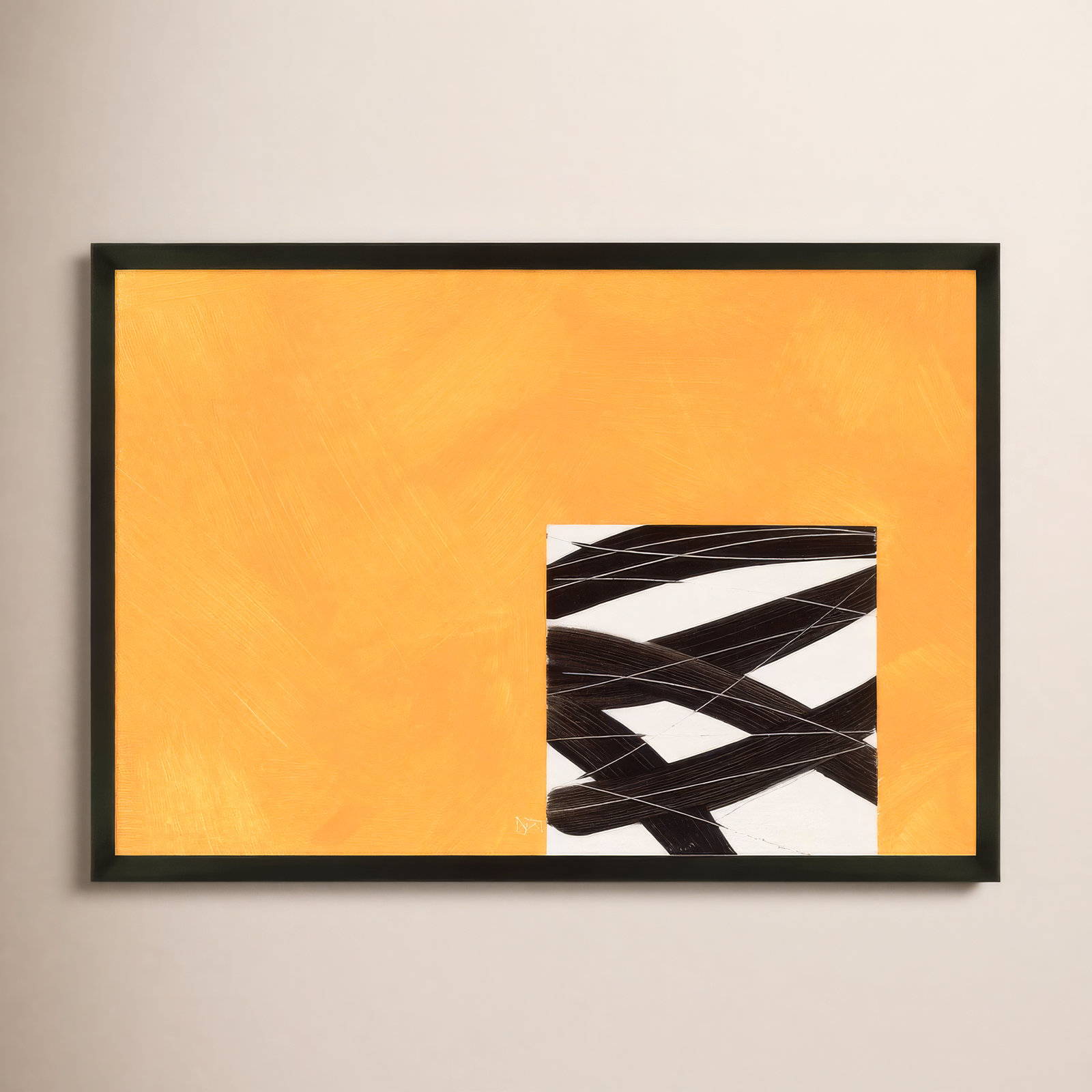 Composition With Yellow 2 by Robert Kamnatnik, Black Framed Paper, 14" H x 20" W x 1.25" D