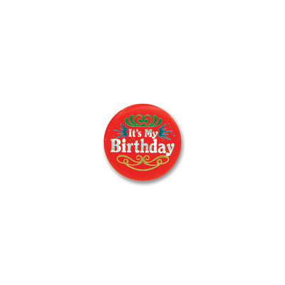 Bouton rouge «It's My Birthday» en satin
