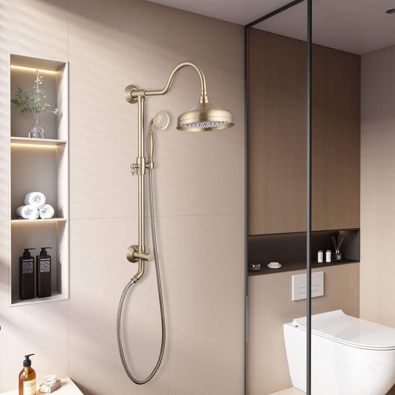 Robinet de douche avec pomme de douche à 2 fonctions 8 pouces, Or brossé