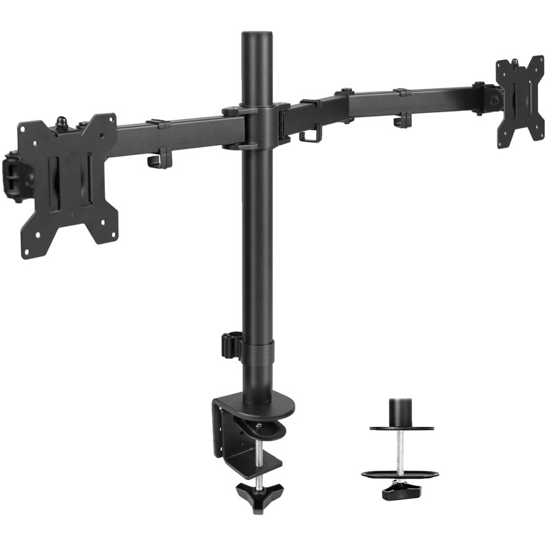 Black Dual Monitor Desk Mount with Adjustable Arms for 32" Screens