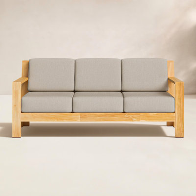 Chaney 78.75'' Wide Rectangle Teak Patio Sofa with Sunbrella® Cushions